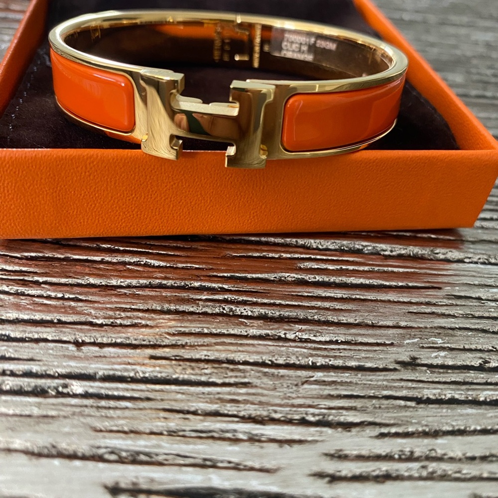 Hermès Orange and Gold Clic H Bracelet